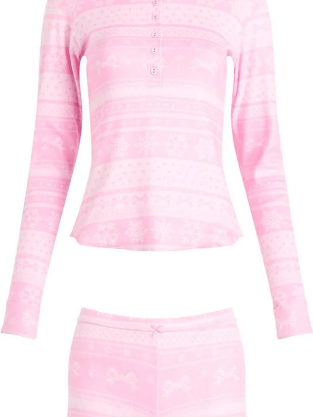 SKIMS Plush Pointelle Henley & Short Set in Bubblegum Bow Fairisle, Size Large